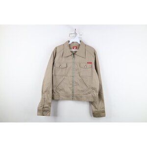 Vintage 90s Dickies Girls XL Spell Out Cotton Twill Zip Trucker Jacket Beige